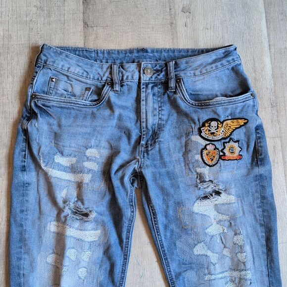 Mens Buffalo Davie Bitton Slim Stretch Skull Worn & Repaired Distressed Jeans 32 - Picture 5 of 11